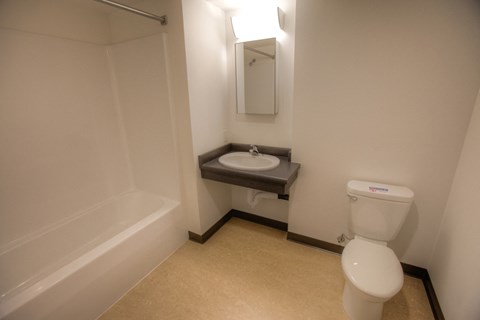 a bathroom with a toilet and a sink and a bath tub
