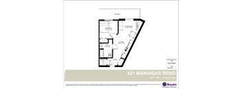 A floor plan for a one bedroom apartment at 421 Maningas Bend.