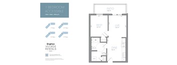 A floor plan for a 1 bedroom accessible apartment is shown.