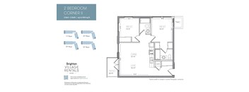 the floor plan of 2 bedroom corner condo unit