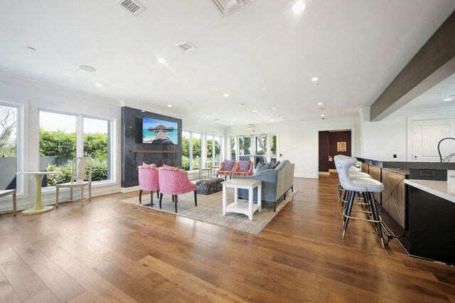 a living room with a kitchen and a dining room at Park Kennedy, Washington, 20003
