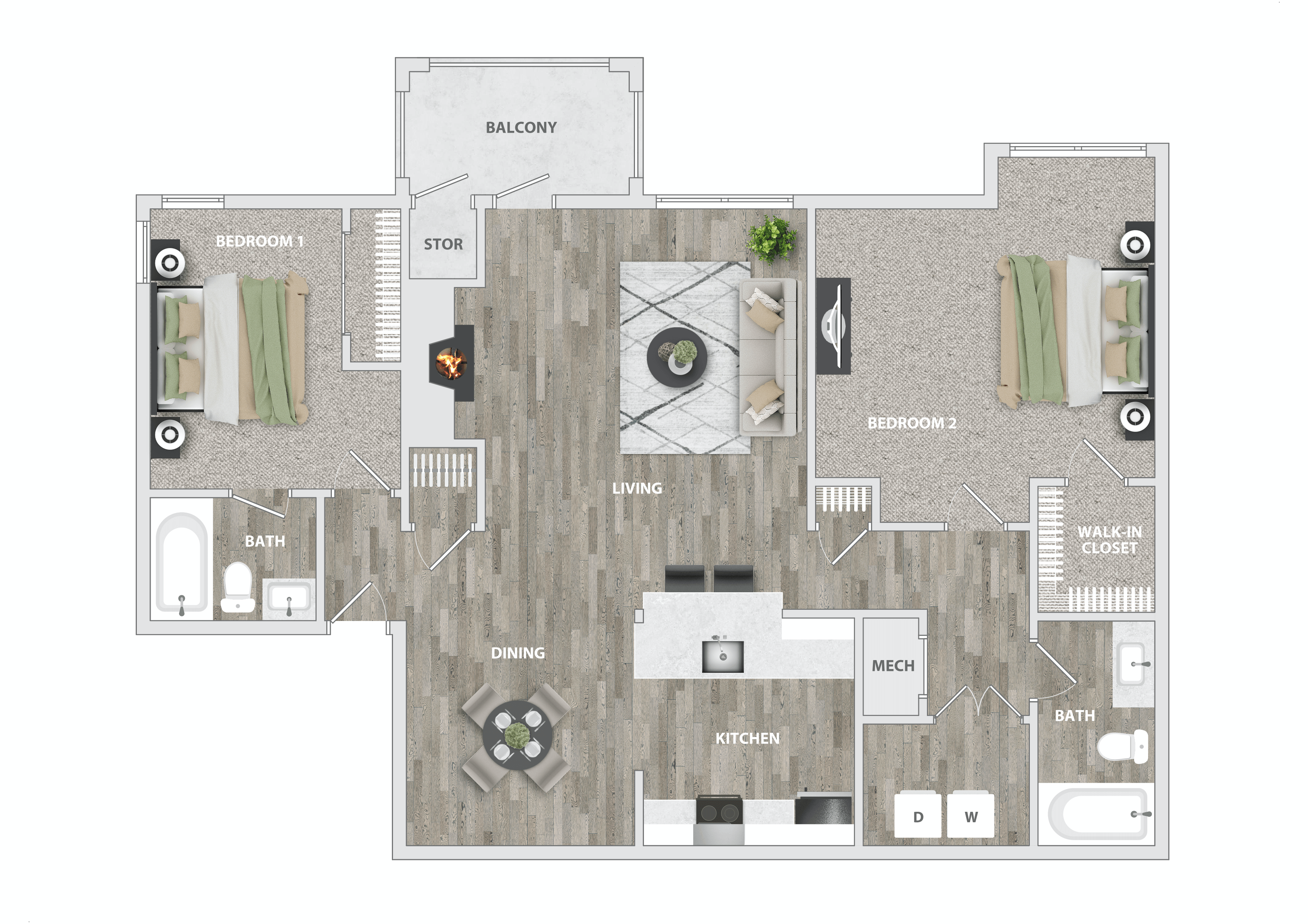 a floor plan of a 3 bedroom apartment at Brampton Moors, Cary, NC, 27513