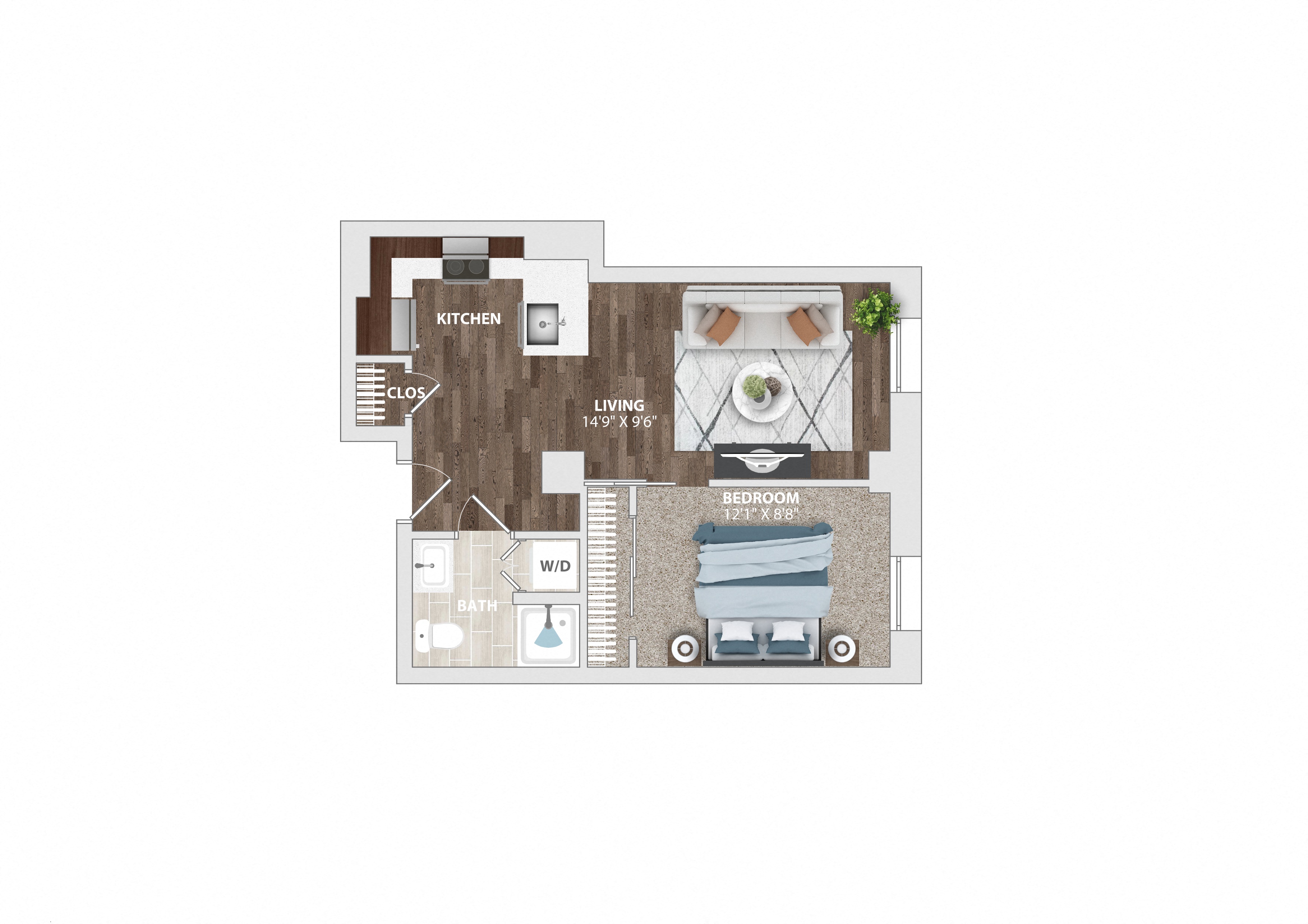 bedroom floor plan an in 2 bed 2 bath  at The Harriet at the Equitable Building, Maryland