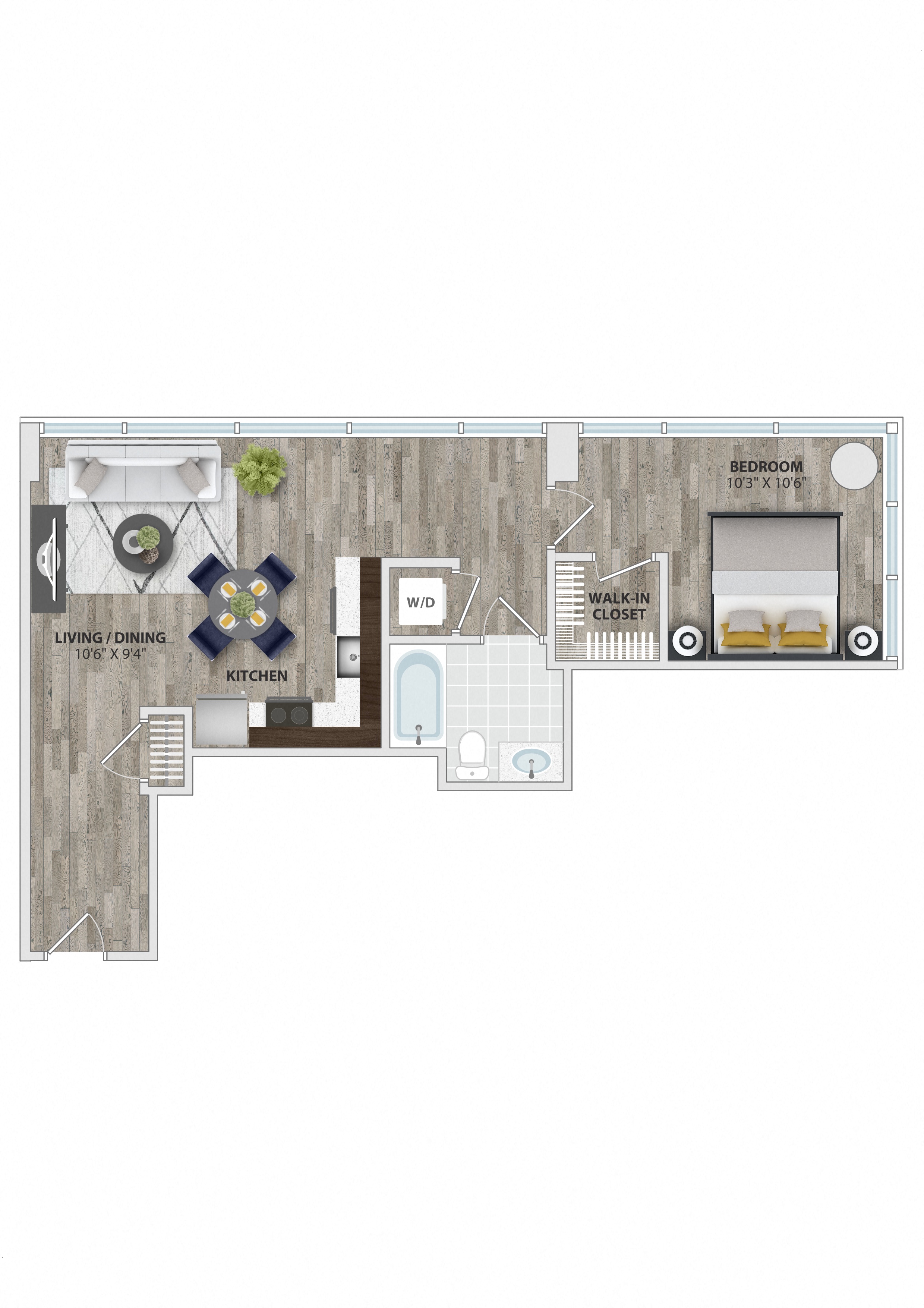 1B6 Floor Plan at 1405 Point, Baltimore, MD