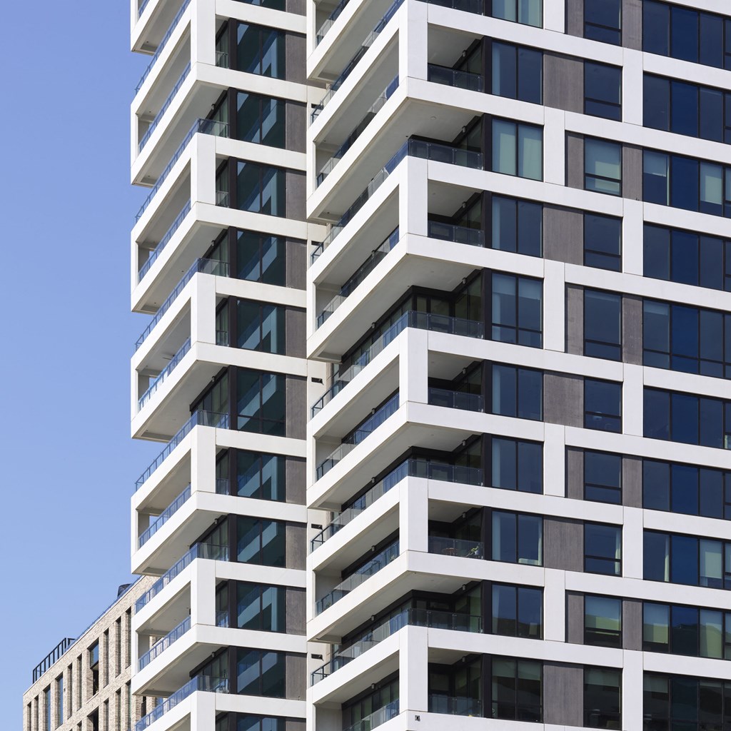 a close up of the facade of a high rise building at The Boro, Tysons