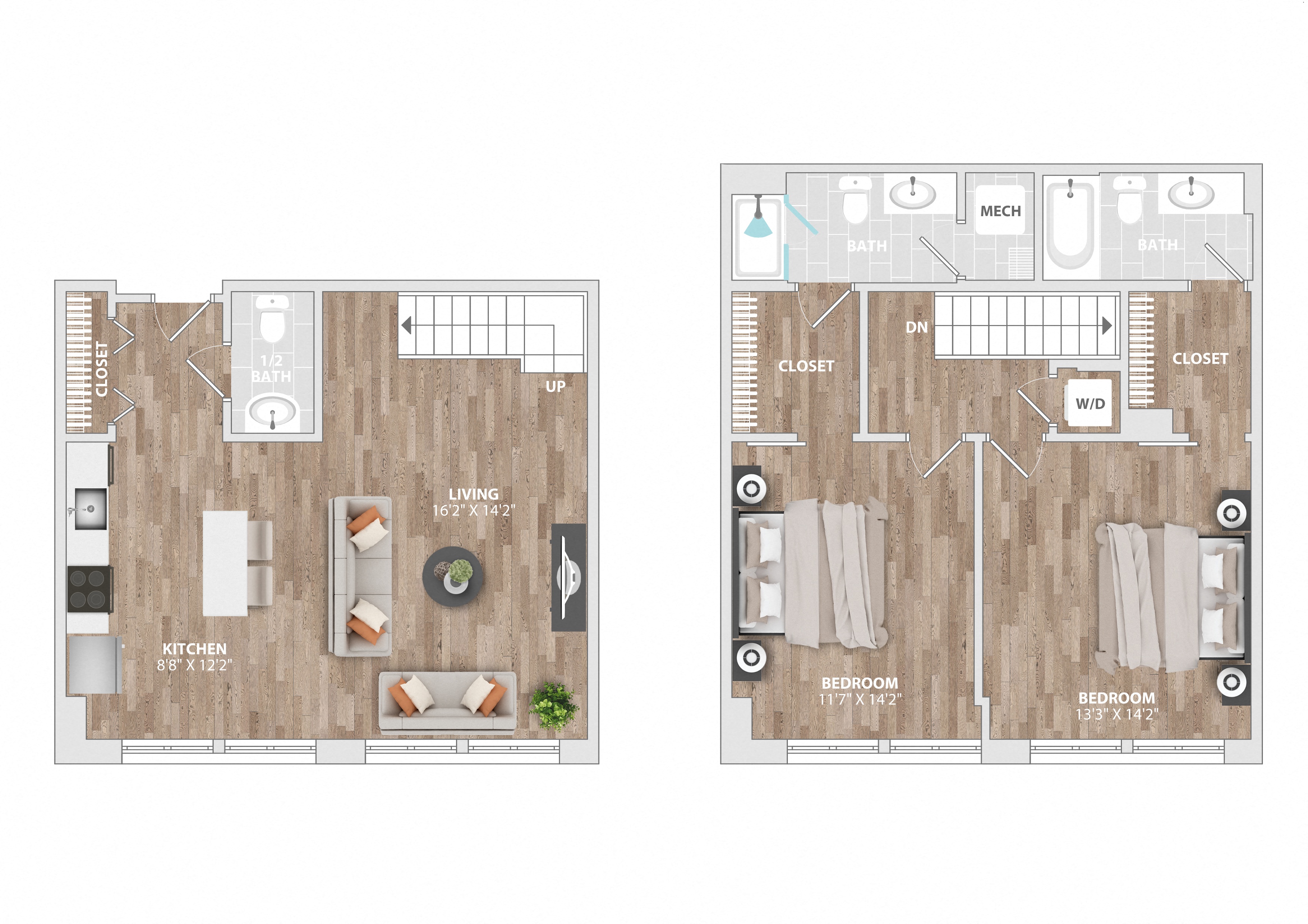 2DU-A1 Floor Plan at Allied Harbor Point, Baltimore