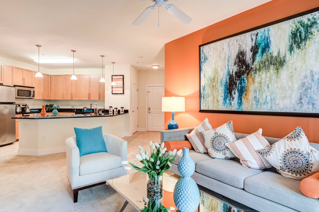 Living Room With Kitchen View at 800 Carlyle, Alexandria, Virginia