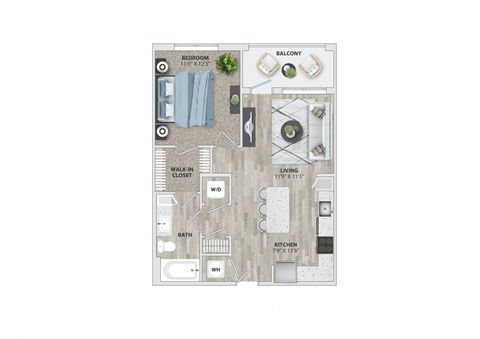 1 bed 1 bath A1 floor plan  at Metropolitan at the Riverwalk, Wilmington, 28401