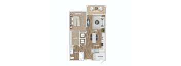 1 bed 1 bath A1-ANSI Floor Plan at Preston Ridge, North Carolina, 27513