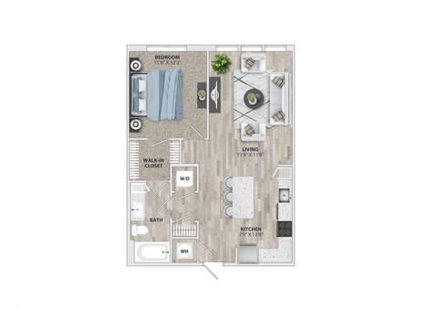 1 bed 1 bath A1 floor plan  at Metropolitan at the Riverwalk, Wilmington