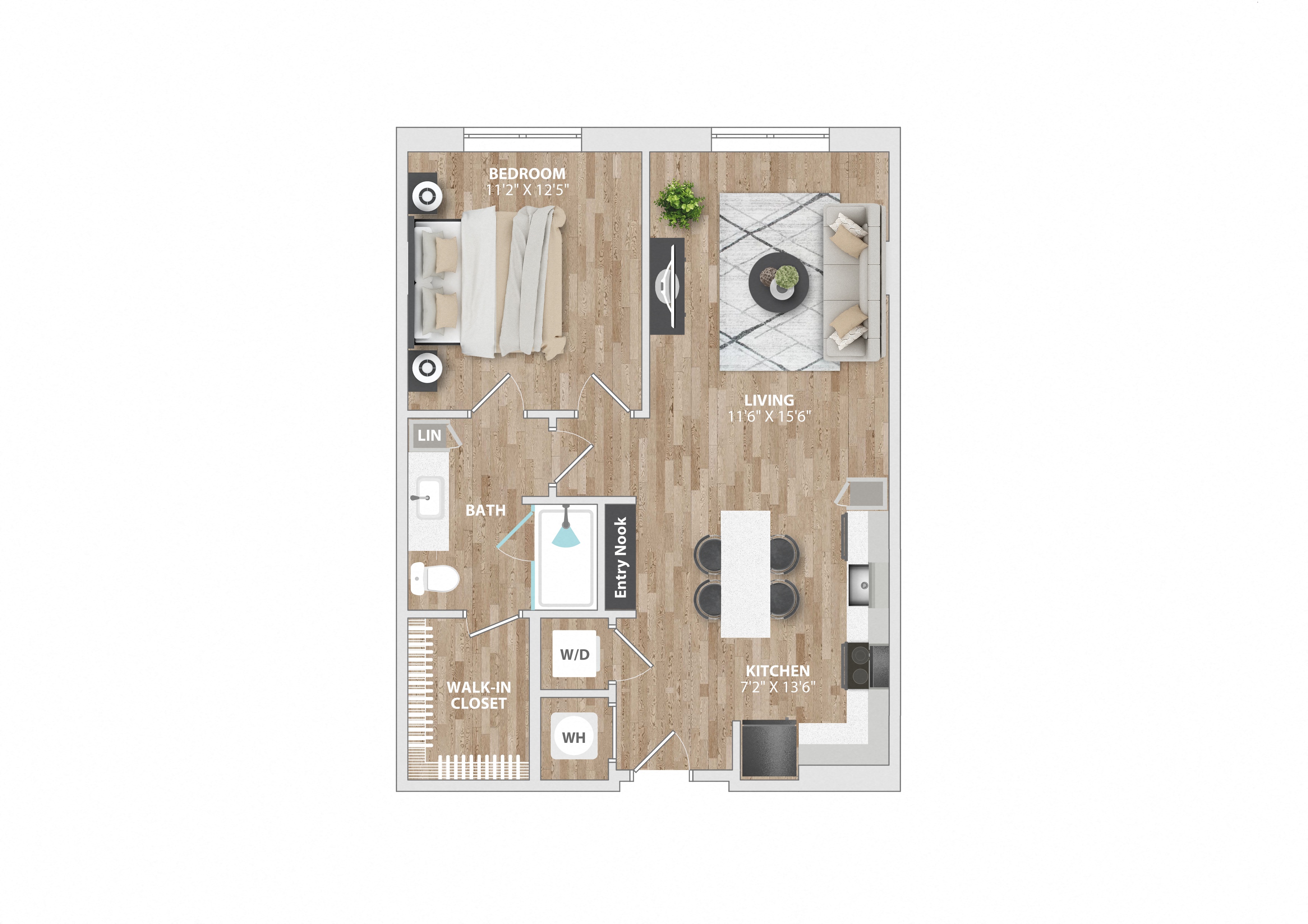 1 bed 1 bath A10A Floor Plan at South and Hollis, Charlotte