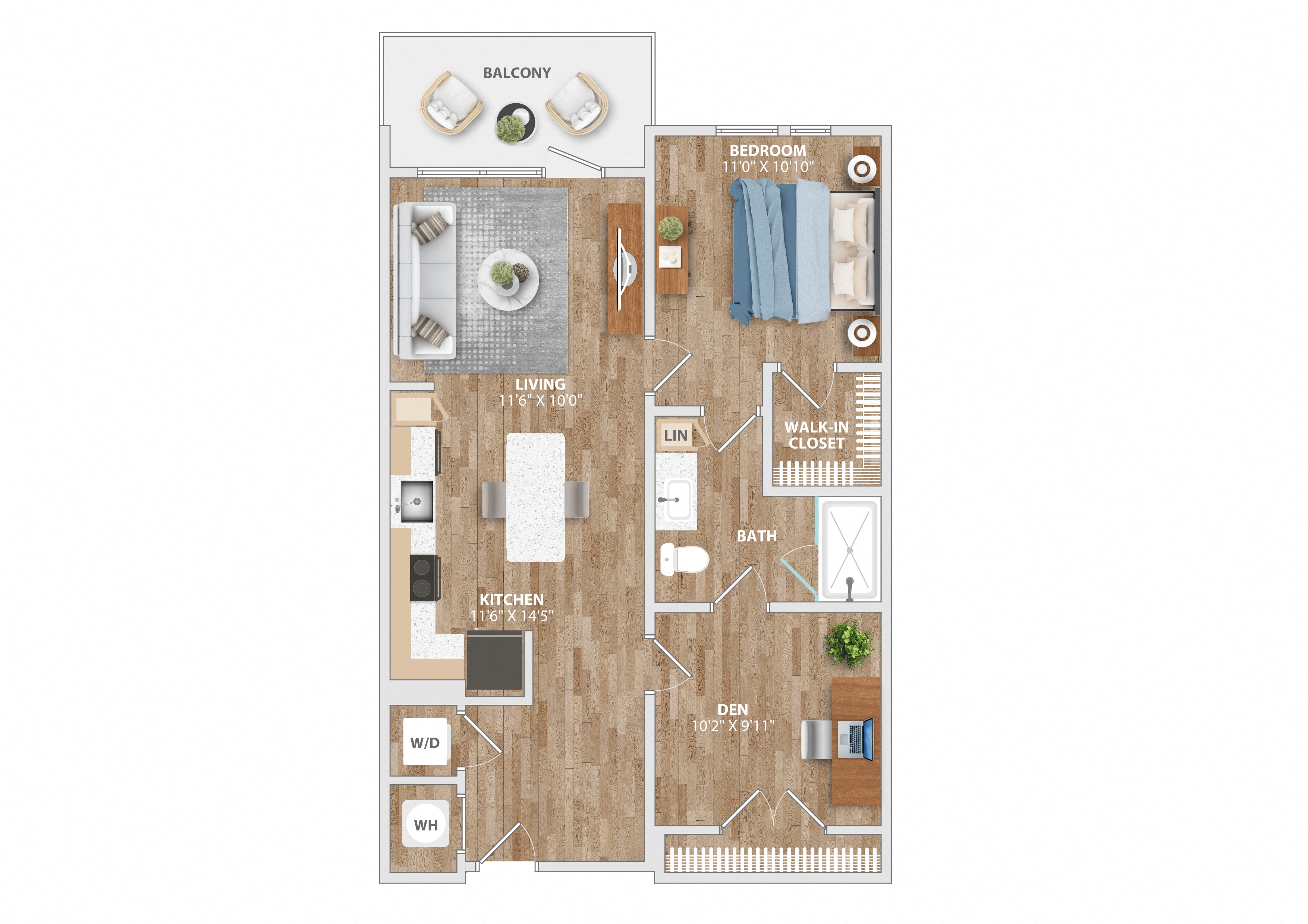 A13D Den Floor Plan 1 Bed 1 Bath 835 Sq. Ft. at Hawkins Press Apartments, Charlotte