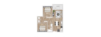 1 bed 1 bath A13D Floor Plan