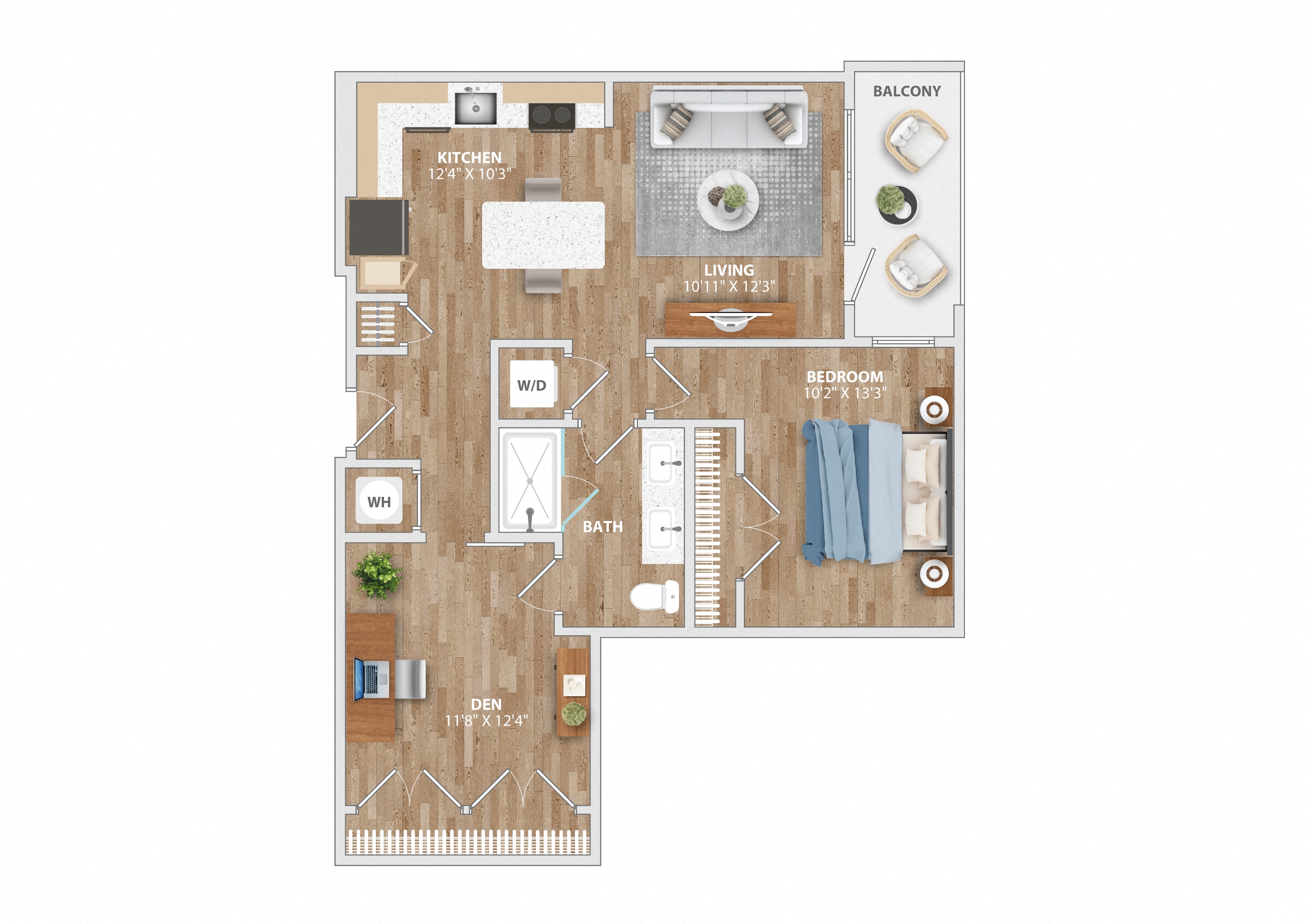 A17D Den Floor Plan 1 Bed 1 Bath 877 Sq. Ft. at Hawkins Press Apartments, Charlotte, North Carolina