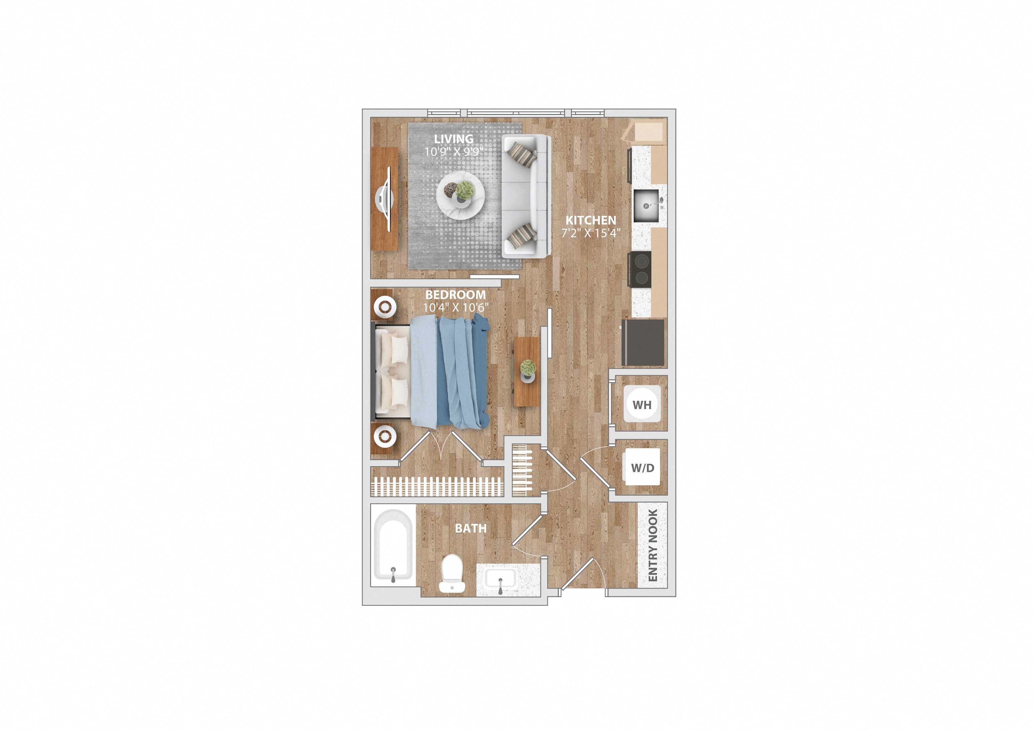 A19A Floor Plan 1 Bed 1 Bath 566 Sq. Ft. at Hawkins Press Apartments, Charlotte