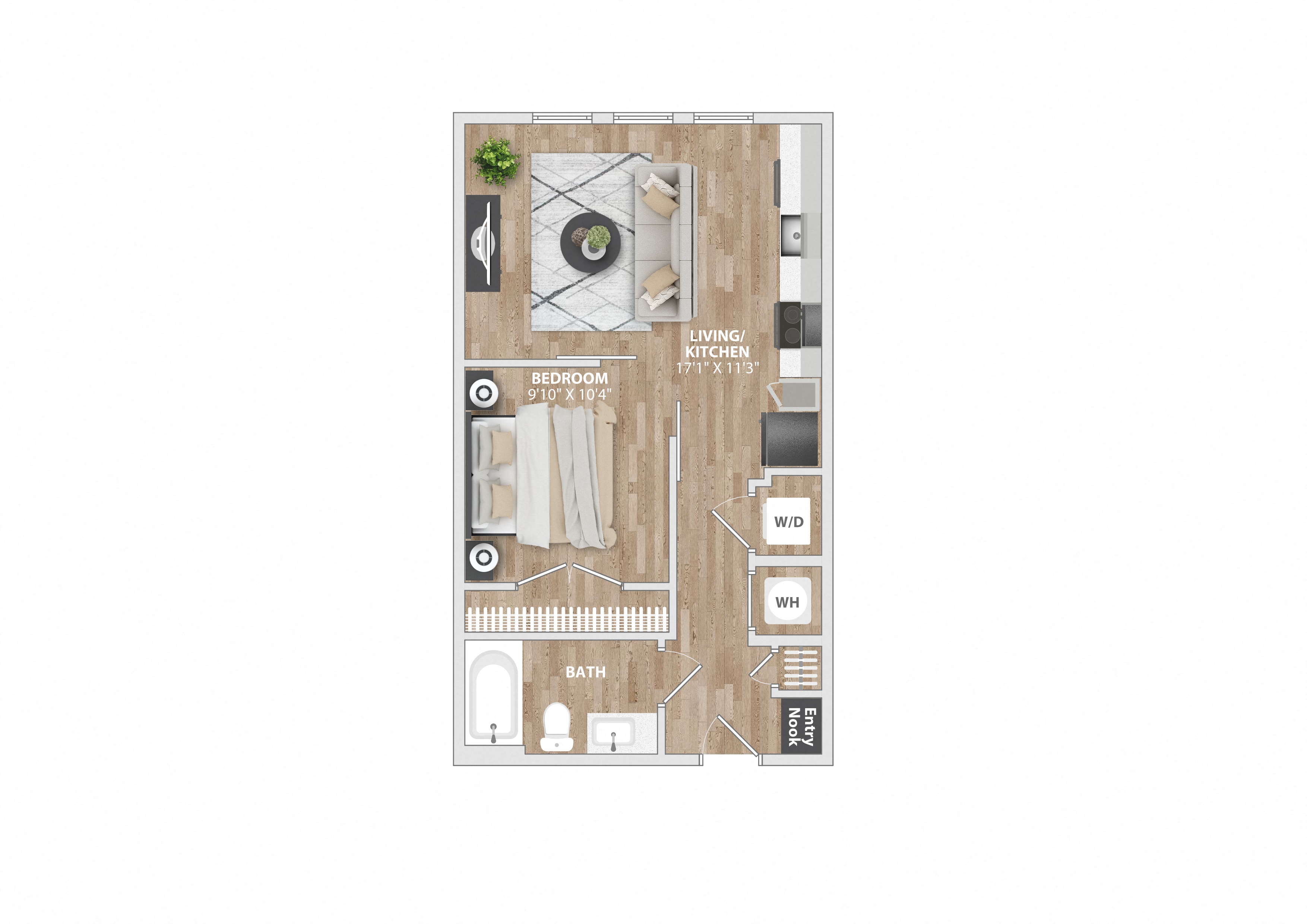 Studio 1 bath A1A Floor Plan at South and Hollis, Charlotte, NC