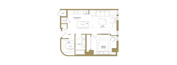 A floor plan of a house with a living room, dining room, kitchen, and bedrooms.