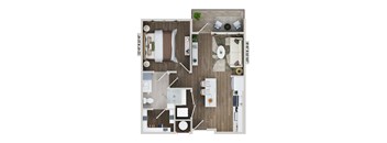 1 bedroom 1 bath A1A Floor Plan at The Sully, Chantilly, Virginia