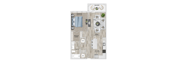 1 bed 1 bath A2 floor plan at Metropolitan at the Riverwalk, North Carolina