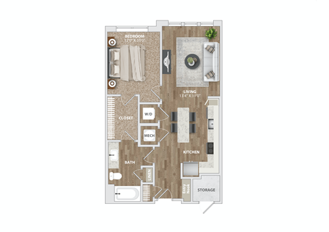 1 bed 1 bath A2-1 Floor Plan at Preston Ridge, North Carolina