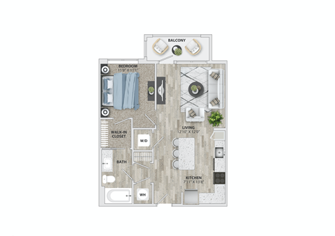 1 bed 1 bath A2.1 floor plan  at Metropolitan at the Riverwalk, North Carolina, 28401