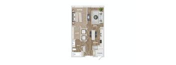 1 bed 1 bath A2-2 Floor Plan at Preston Ridge, North Carolina