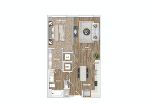 1 bed 1 bath A2-5 Floor Plan at Preston Ridge, North Carolina