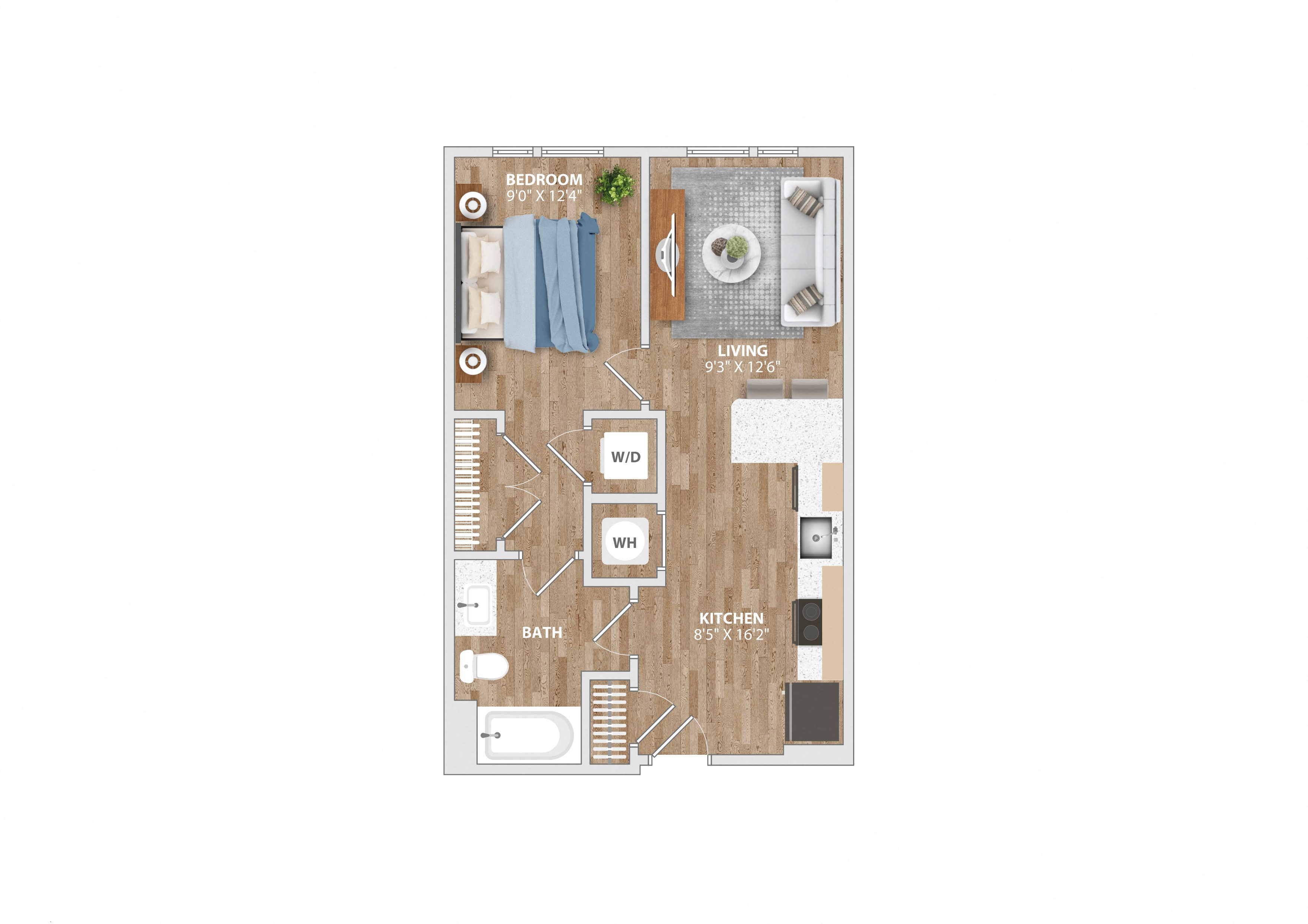 A2A Floor Plan 1 Bed 1 Bath 582 Sq. Ft. at Hawkins Press Apartments, Charlotte, NC