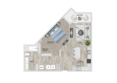 1 bed 1 bath A3.1 floor plan  at Metropolitan at the Riverwalk, Wilmington, NC