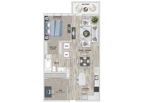 1 bed 1 bath A4 floor plan at Metropolitan at the Riverwalk, Wilmington North Carolina