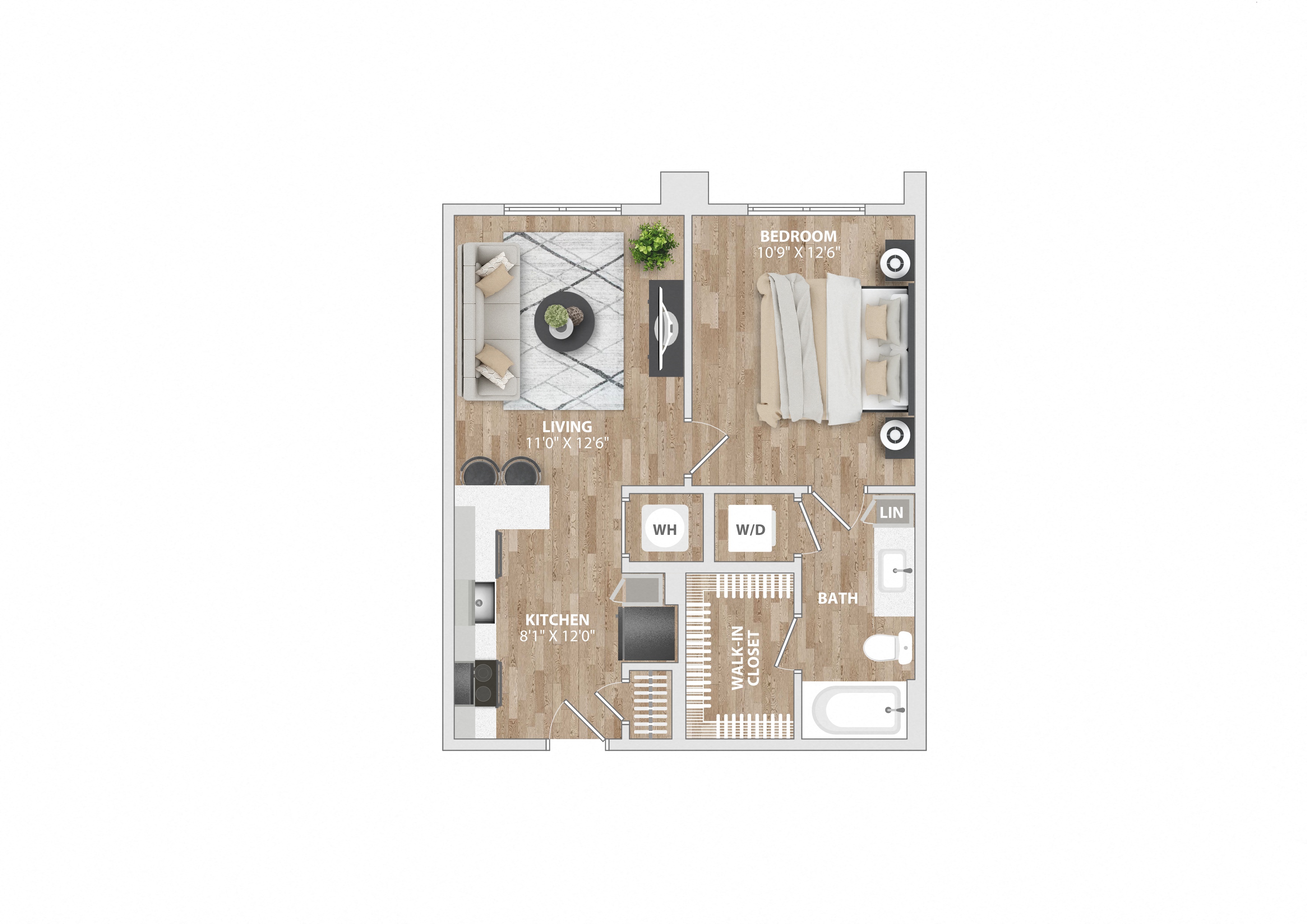 1 bed 1 bath A4A Floor Plan at South and Hollis, Charlotte, North Carolina