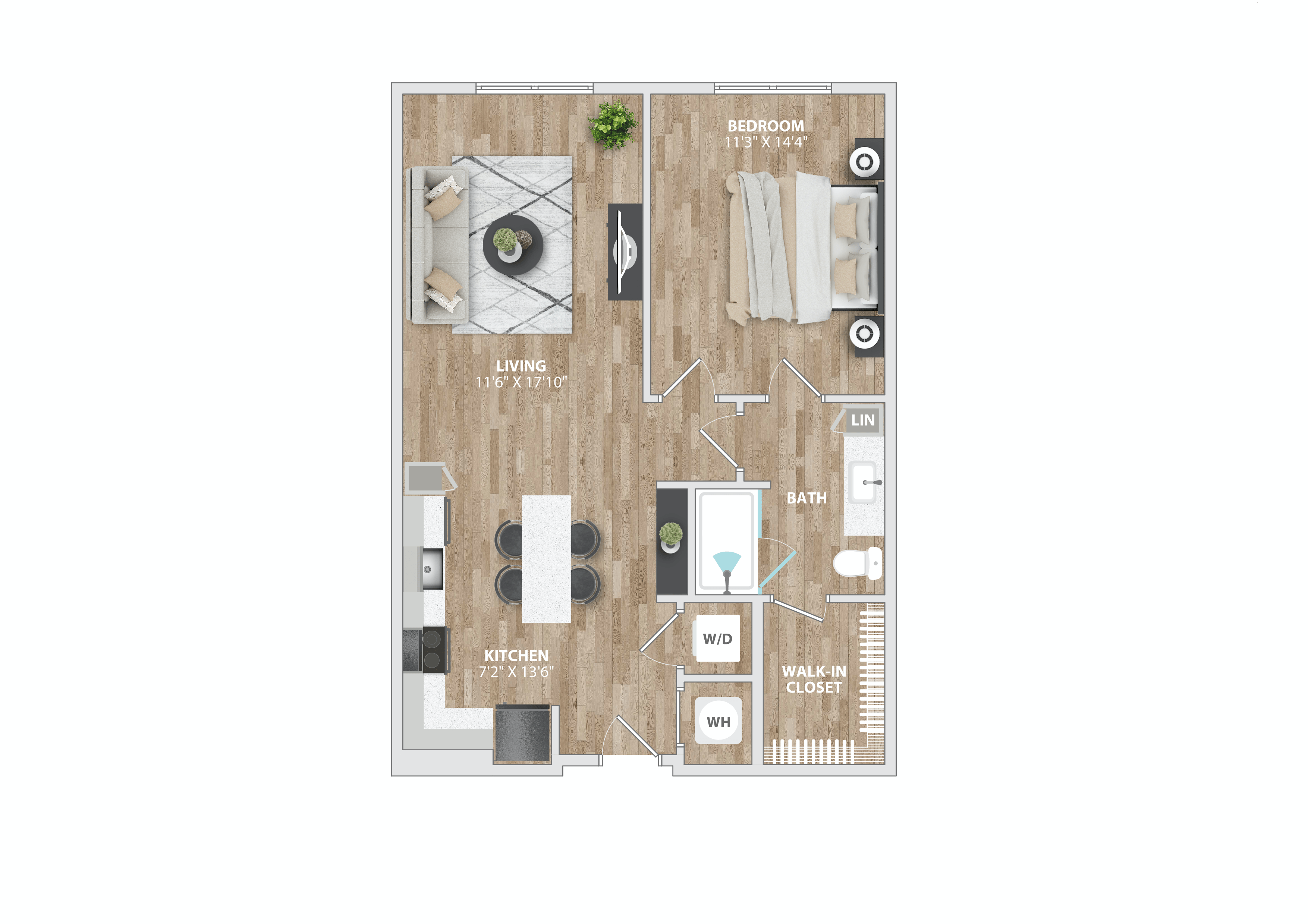 1 bedroom 1 bath A5 Floor Plan at South and Hollis, Charlotte, 28209