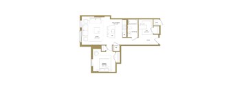A floor plan of a house with a living room, kitchen, and two bedrooms.
