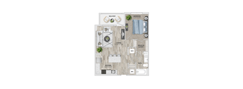 1 bed 1 bath A6 floor plan at Metropolitan at the Riverwalk, North Carolina