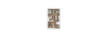 A floor plan of a house with a living room, dining room, kitchen, and bedrooms.