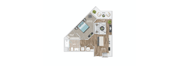 A floor plan of a house with a living room, kitchen, bathroom, and bedroom.