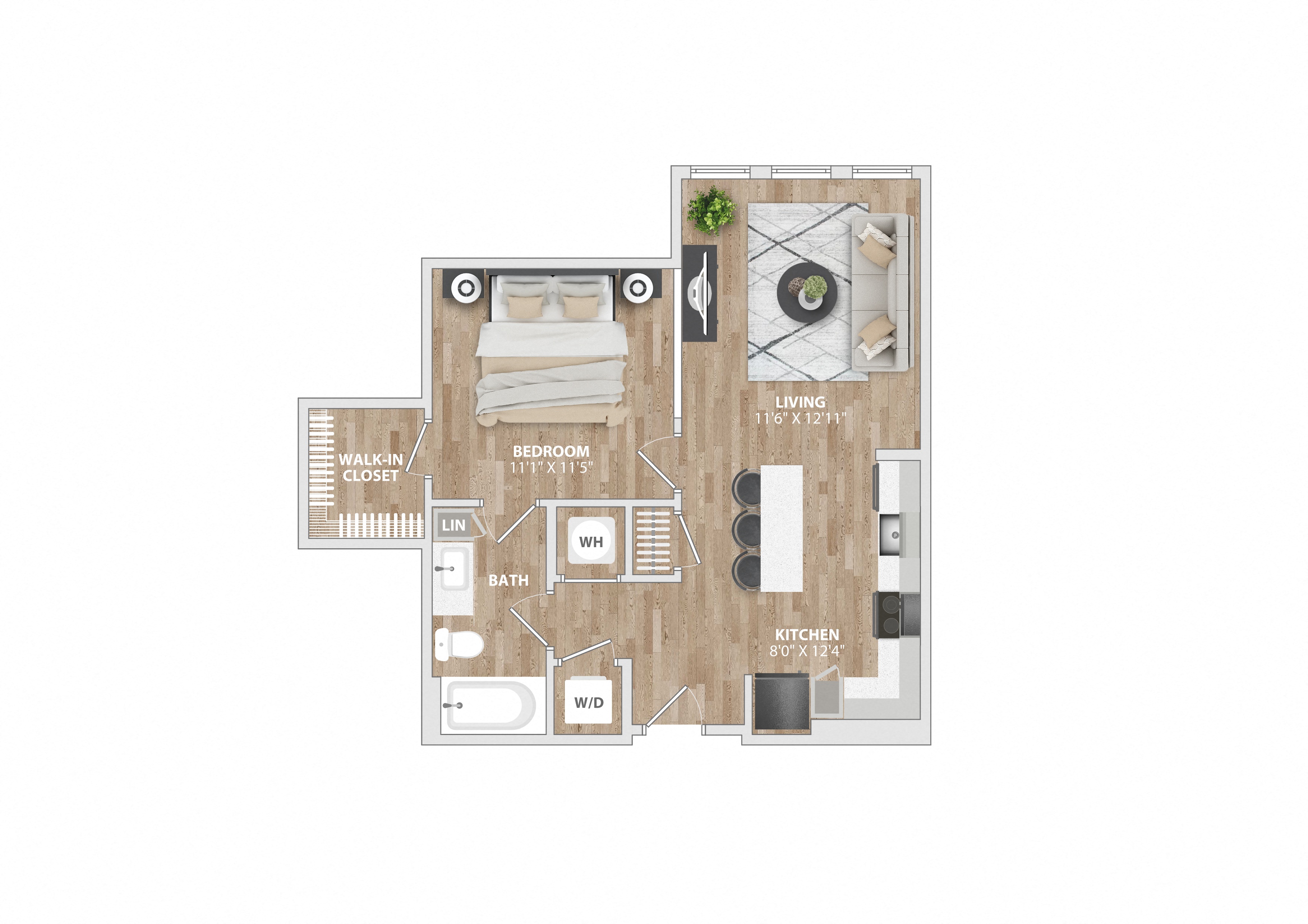 1 bed 1 bath A7A Floor Plan at South and Hollis, Charlotte, NC, 28209