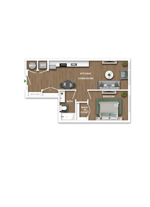 A floor plan of a house with a kitchen, living room, and bedrooms.