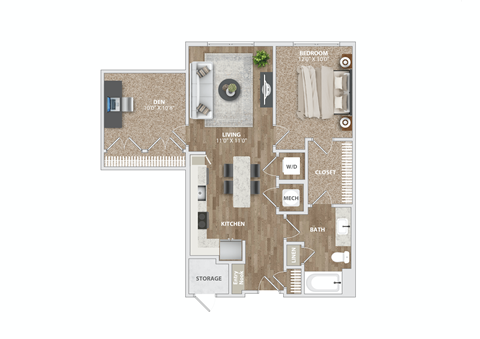 1 bed 1 bath AD2 Floor Plan at Preston Ridge, North Carolina