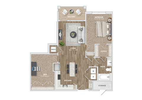 1 bed 1 bath AD3-1 Floor Plan at Preston Ridge, North Carolina