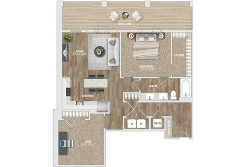 1 bed 1 bath AD5 Floor Plan at Preston Ridge, North Carolina