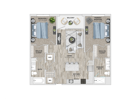 2 bed 2 bath B1 Floor Plan at Metropolitan at the Riverwalk, Wilmington, NC