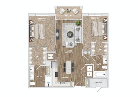 2 bed 2 bath B1 Floor Plan at Preston Ridge, North Carolina