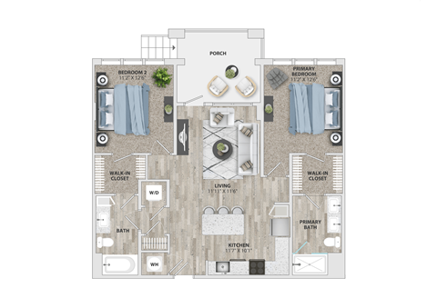 2 bed 2 bath B1.1 Floor Plan at Metropolitan at the Riverwalk, Wilmington, 28401