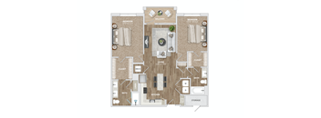 2 bed 2 bath B1-1 Floor Plan at Preston Ridge, North Carolina