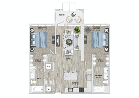 2 bed 2 bath B1.2 Floor Plan  at Metropolitan at the Riverwalk, Wilmington North Carolina