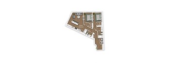 A floor plan of a house with two bedrooms, a living room, a kitchen, a bathroom, a walk-in closet, and a garage.