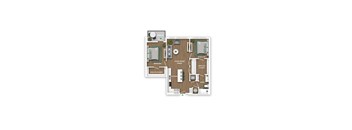 A floor plan of a house with a living room, dining room, kitchen, and bedrooms.