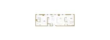 A floor plan of a house with a kitchen, living room, and two bedrooms.