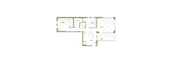 A floor plan of a house with a living room, dining room, kitchen, and two bathrooms.